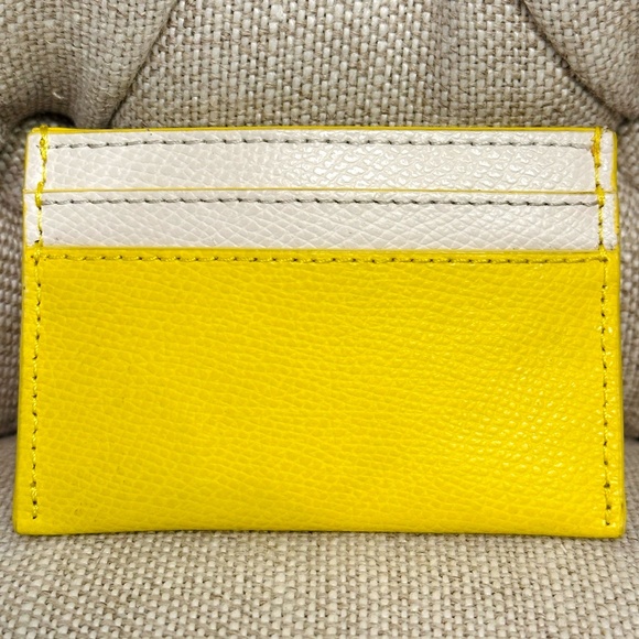 Coach Small Slim Card Case Wallet Crossgrain Leather F63669 Yellow Chalk Pre-Own - Picture 4 of 5